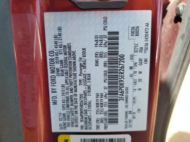 3FA6P0K95ER267200 - 2014 FORD FUSION TITANIUM RED photo 12