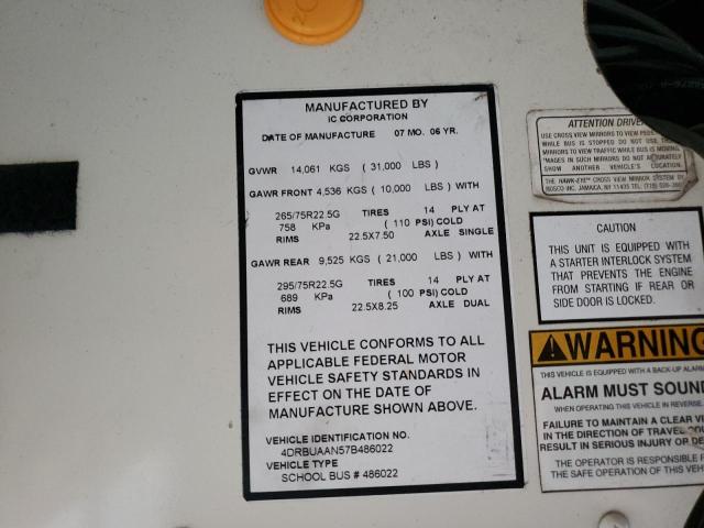 4DRBUAAN57B486022 - 2007 IC CORPORATION 3000 YELLOW photo 10