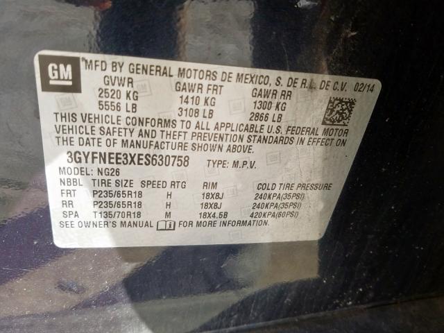 3GYFNEE3XES630758 - 2014 CADILLAC SRX LUXURY COLLECTION  photo 10