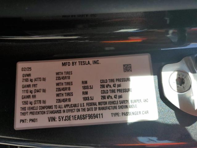 5YJ3E1EA6SF969411 - 2025 TESLA MODEL 3 GRAY photo 13