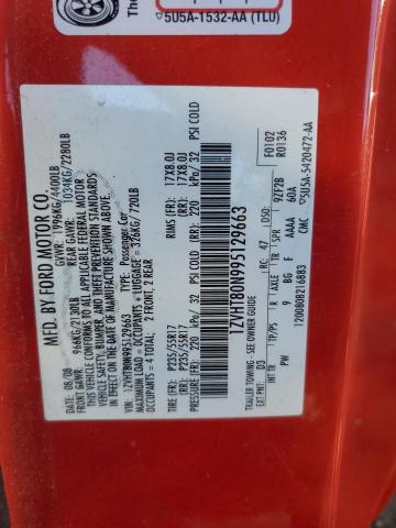 1ZVHT80N995129663 - 2009 FORD MUSTANG RED photo 10