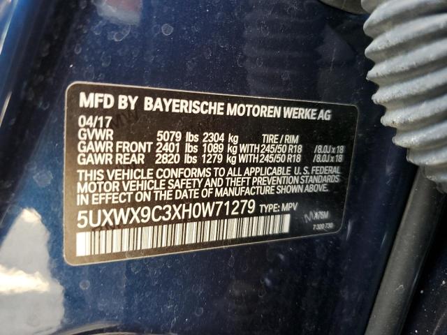 5UXWX9C3XH0W71279 - 2017 BMW X3 XDRIVE28I BLUE photo 13