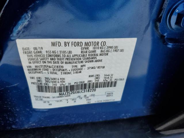 MAJ3S2GE6LC318220 - 2020 FORD ECOSPORT SE BLUE photo 12