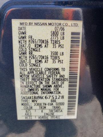 5N1AR18U96C675128 - 2006 NISSAN PATHFINDER LE 蓝色 照片 13