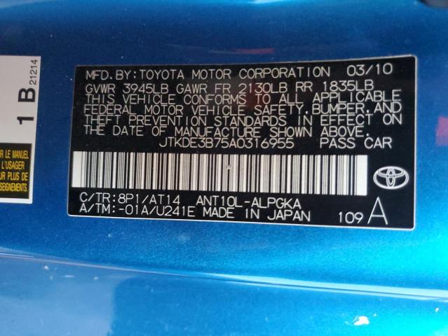 JTKDE3B75A0316955 - 2010 TOYOTA SCION TC 蓝色 照片 12