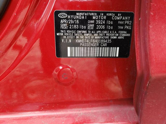 KMHD74LF6HU189435 - 2017 HYUNDAI ELANTRA SE RED photo 12