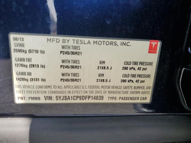 5YJSA1CP9DFP14639 - 2013 TESLA MODEL S BLUE photo 13