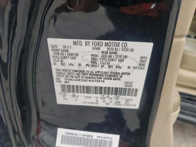 1FMCU0EG2CKA75519 - 2012 FORD ESCAPE LIMITED BLACK photo 13