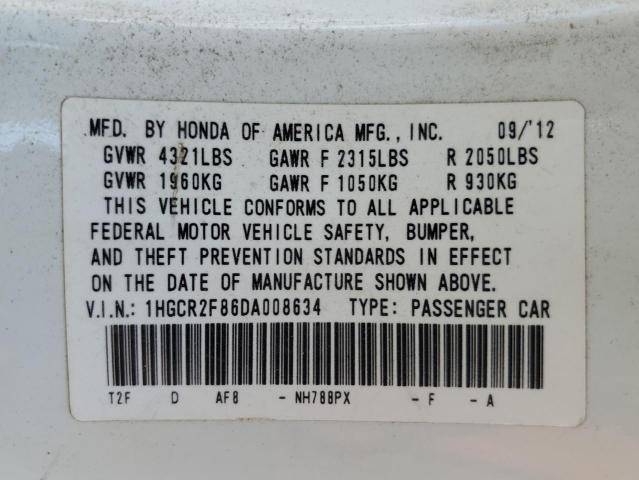 1HGCR2F86DA008634 - 2013 HONDA ACCORD EXL WHITE photo 12