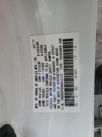 1HGCR2F85HA202402 - 2017 HONDA ACCORD EXL Ақ фото 12