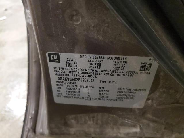 5GAKVBED2BJ287048 - 2011 BUICK ENCLAVE CXL GRAY photo 13