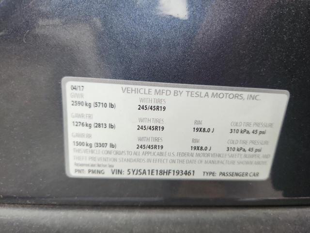 5YJSA1E18HF193461 - 2017 TESLA MODEL S 石墨色 照片 12