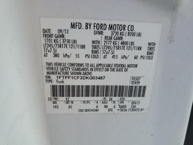 1FTPF1CF3DKG03487 - 2013 FORD F150 WHITE photo 12