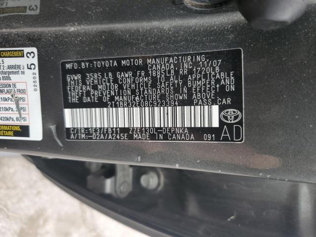 2T1BR32E08C923394 - 2008 TOYOTA COROLLA CE GRAY photo 12