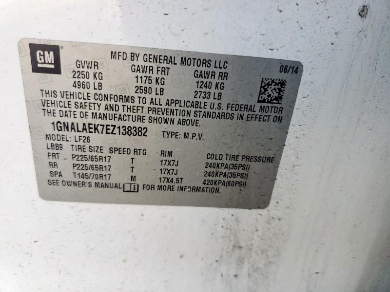 1GNALAEK7EZ138382 - 2014 CHEVROLET EQUINOX LS WHITE photo 13