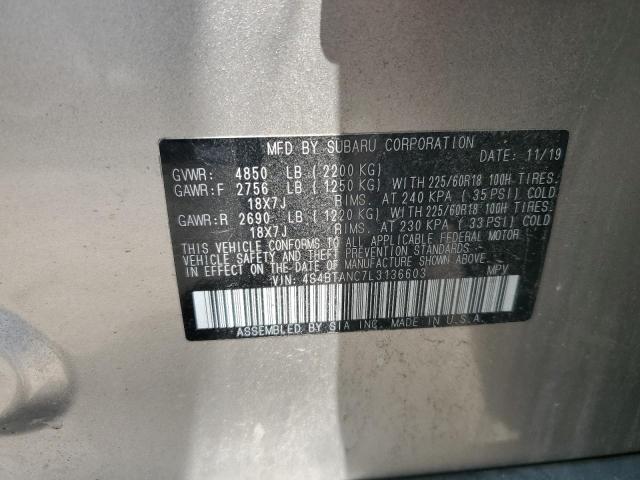 4S4BTANC7L3136603 - 2020 SUBARU OUTBACK LIMITED GRAY photo 13