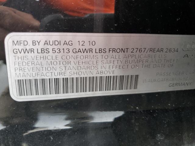 WAUKGAFB4BN049238 - 2011 AUDI A6 PRESTIGE შავი ფოტო 12