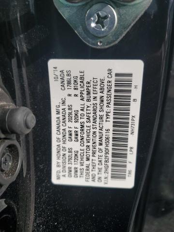 2HGFB2F90FH506116 - 2015 HONDA CIVIC EXL 黑色 照片 12