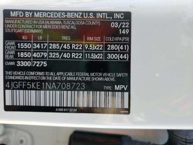 4JGFF5KE1NA708723 - 2022 MERCEDES-BENZ GLS 450 4MATIC WHITE photo 10