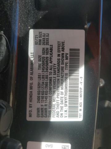 5FNYF7H55MB005616 - 2021 HONDA PASSPORT EXL BLACK photo 13