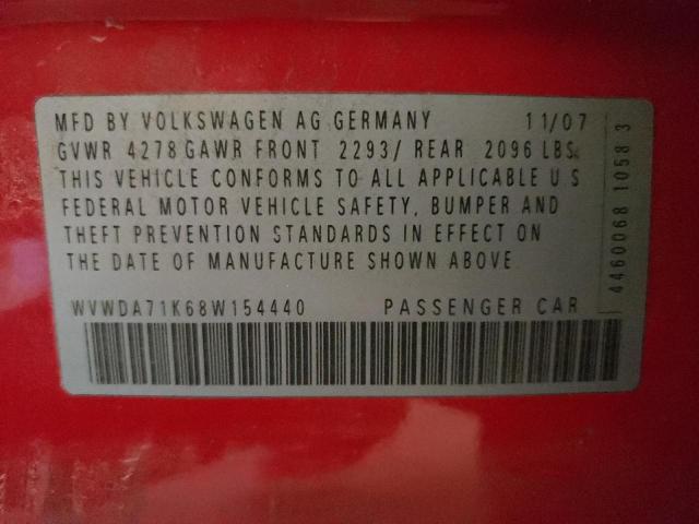 WVWDA71K68W154440 - 2008 VOLKSWAGEN RABBIT RED photo 12