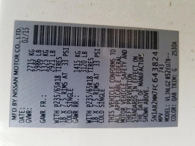 5N1AR2MM7FC643824 - 2015 NISSAN PATHFINDER S  foto 10