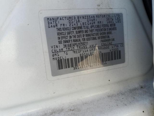 3N1AB7AP5JY259211 - 2018 NISSAN SENTRA S 白色 照片 13