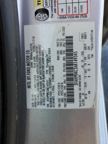 3FAHP0KC2AR149345 - 2010 FORD FUSION SPORT SILVER photo 12