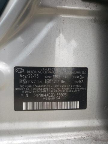 5NPDH4AE2DH356051 - 2013 HYUNDAI ELANTRA GLS SILVER photo 12