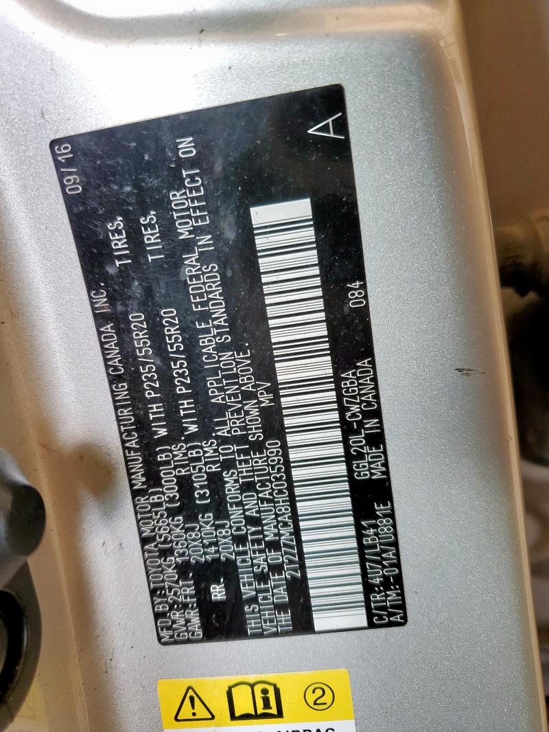 2T2ZZMCA8HC035990 - 2017 LEXUS RX 350 BASE ვერცხლისფერი ფოტო 14