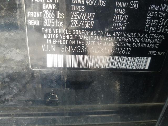 5NMS3CADXLH202612 - 2020 HYUNDAI SANTA FE SEL Սև լուսանկար 10