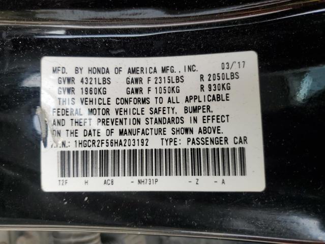 1HGCR2F56HA203192 - 2017 HONDA ACCORD SPORT 黑色 照片 12