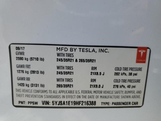 5YJSA1E19HF216388 - 2017 TESLA MODEL S Ağ foto 12