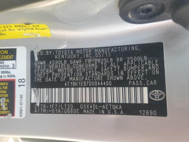 4T1BK1EB7DU044400 - 2013 TOYOTA AVALON BASE SILVER photo 12