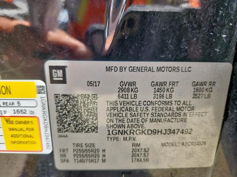 1GNKRGKD9HJ347492 - 2017 CHEVROLET TRAVERSE LT 黑色 照片 13