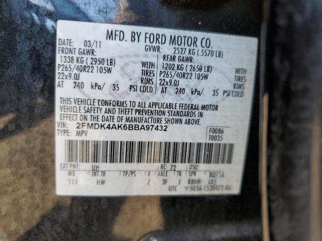 2FMDK4AK6BBA97432 - 2011 FORD EDGE SPORT BLACK photo 12