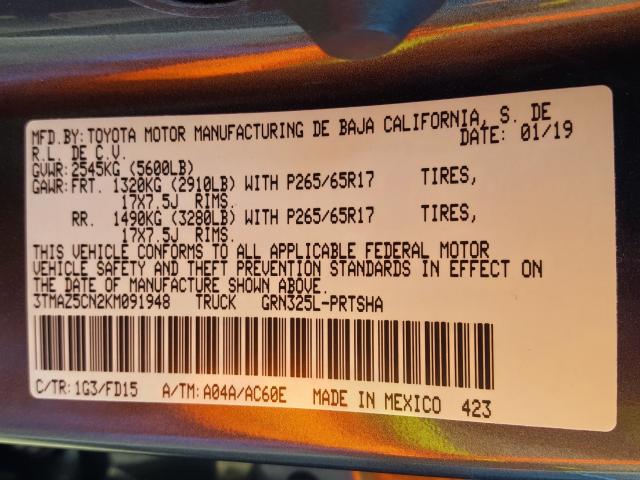 3TMAZ5CN2KM091948 - 2019 TOYOTA TACOMA DOUBLE CAB  foto 10