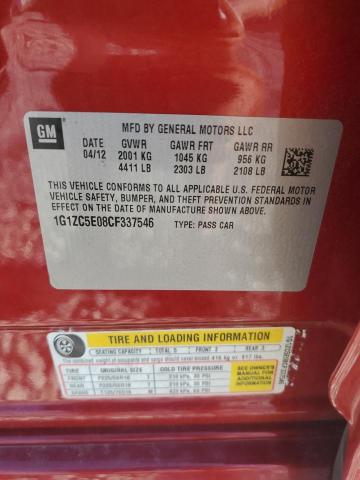 1G1ZC5E08CF337546 - 2012 CHEVROLET MALIBU 1LT 勃艮第红 照片 12