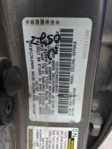 1NXBR32E84Z245101 - 2004 TOYOTA COROLLA CE SILVER photo 12