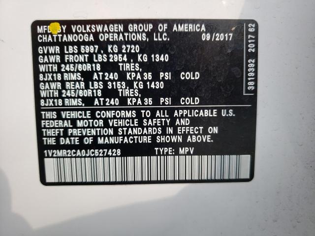1V2MR2CA0JC527428 - 2018 VOLKSWAGEN ATLAS SEL WHITE photo 13
