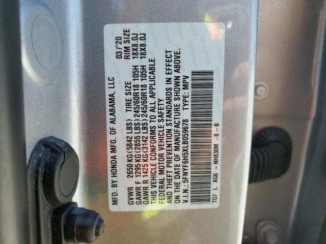 5FNYF6H5XLB059678 - 2020 HONDA PILOT EXL SILVER photo 14