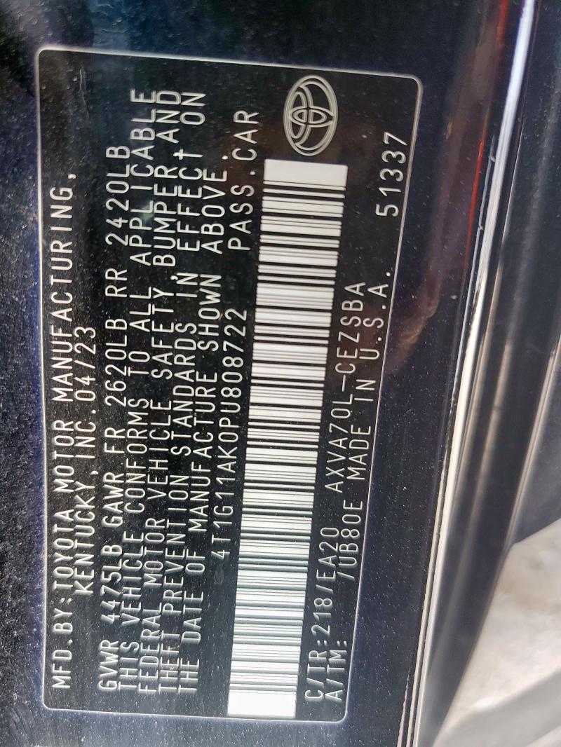 4T1G11AK0PU808722 - 2023 TOYOTA CAMRY SE NIGHT SHADE BLACK photo 12