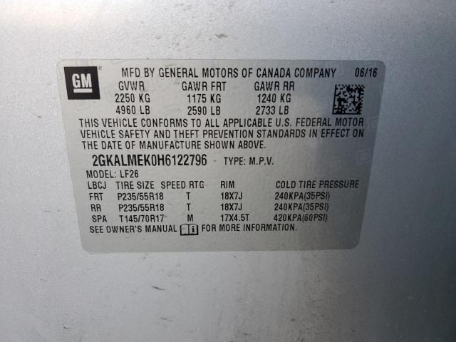 2GKALMEK0H6122796 - 2017 GMC TERRAIN SLE SILVER photo 12