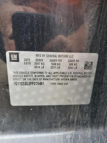 1G11C5SL2FF275481 - 2015 CHEVROLET MALIBU 1LT BLACK photo 12