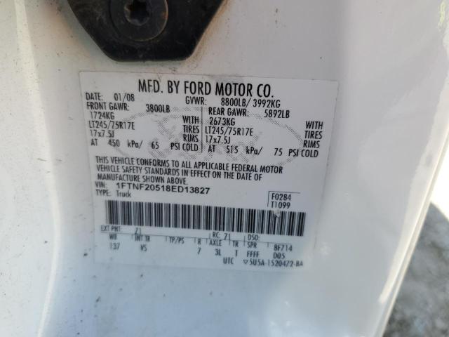 1FTNF20518ED13827 - 2008 FORD F250 SUPER DUTY WHITE photo 12