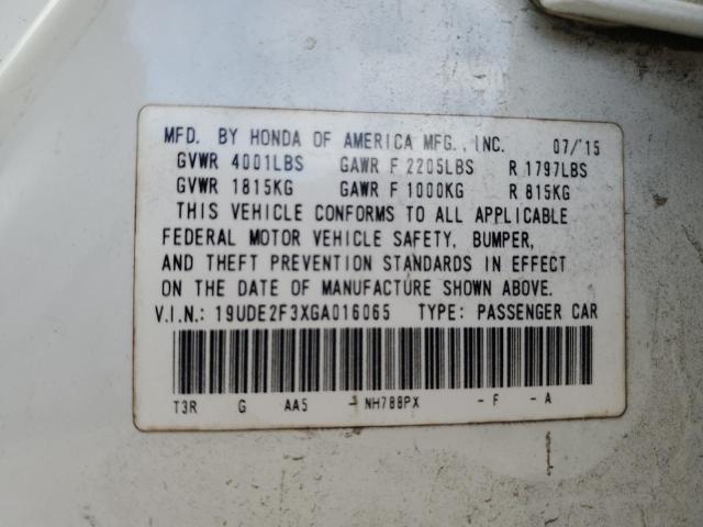 19UDE2F3XGA016065 - 2016 ACURA ILX BASE WATCH PLUS WHITE photo 13