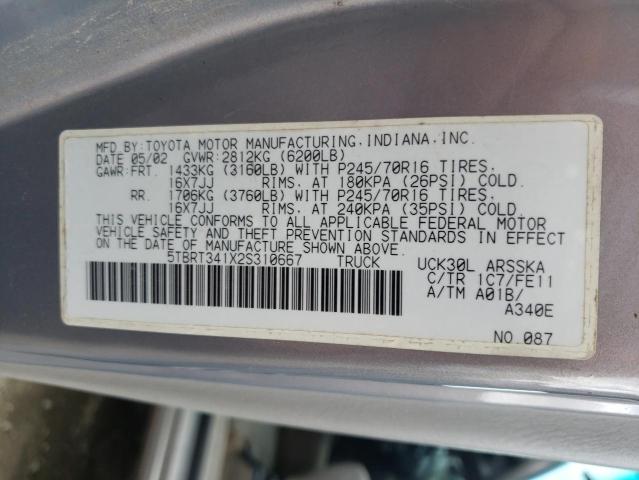 5TBRT341X2S310667 - 2002 TOYOTA TUNDRA ACCESS CAB 银色 照片 12