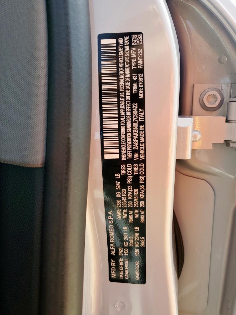 ZASPAKBN0L7C90422 - 2020 ALFA ROMEO STELVIO TI თეთრი ფოტო 13