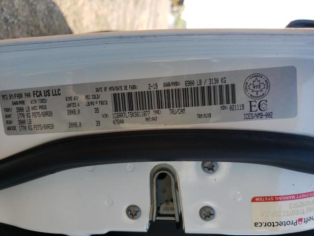 1C6RR7LT5KS611877 - 2019 RAM 1500 CLASS SLT თეთრი ფოტო 12