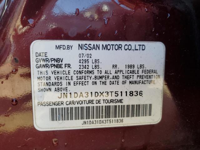 JN1DA31DX3T511836 - 2003 NISSAN MAXIMA GLE MAROON photo 13